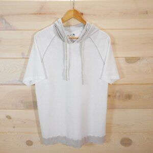 The Raw Uncut Men's XL Hooded T-shirt White Cotton Blend Short Raglan Sleeve